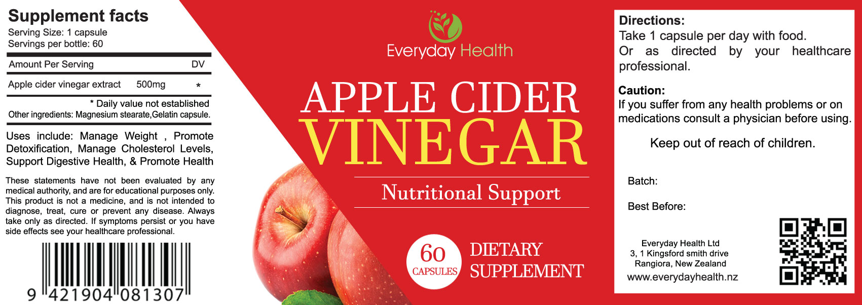 Apple Cider Vinegar - 60 Capsules - 500mg - Image 2