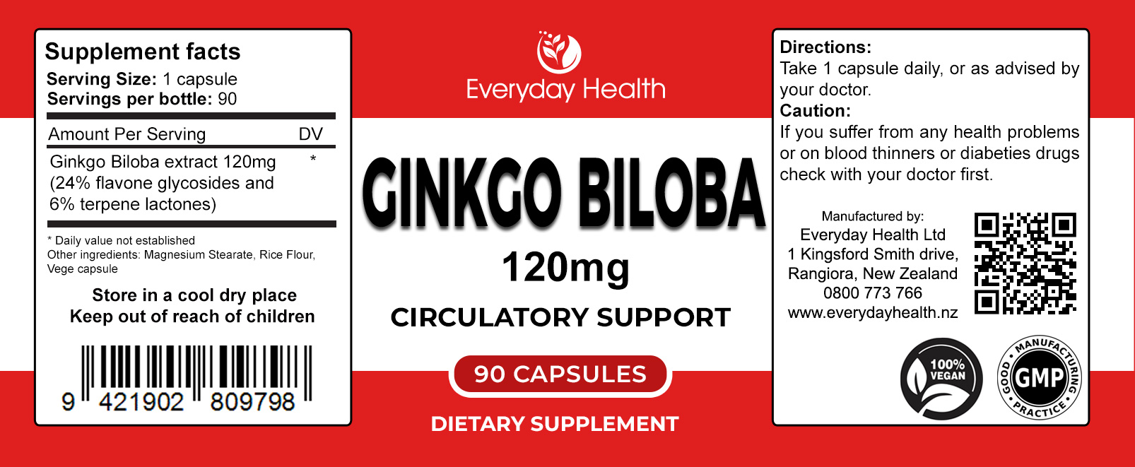 Ginkgo Biloba - 90 Capsules - Circulatory Support - Image 2